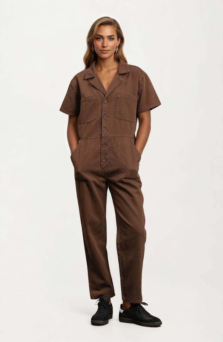 Knit and Lounge Short Sleeve Utility Jumpsuit, Main, color, 