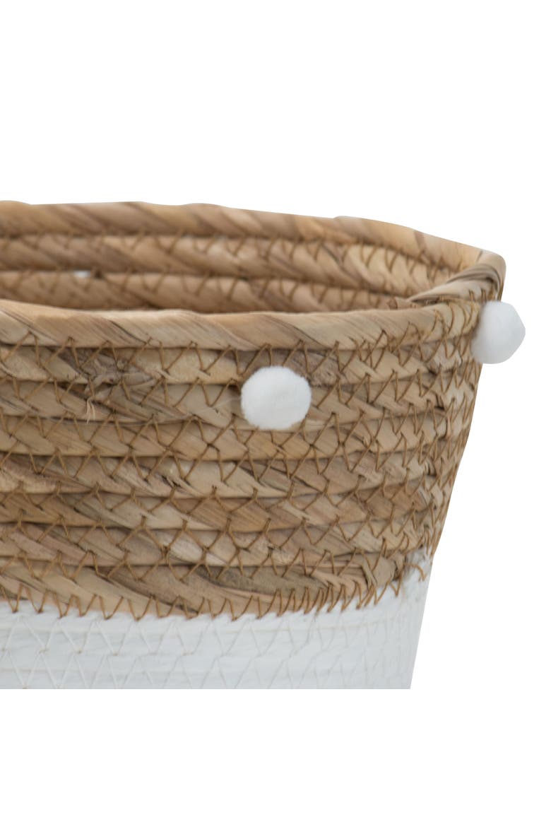 Set of 2 Natural Cattail Decorative Storage Baskets with Pom Poms, Alternate, color, White