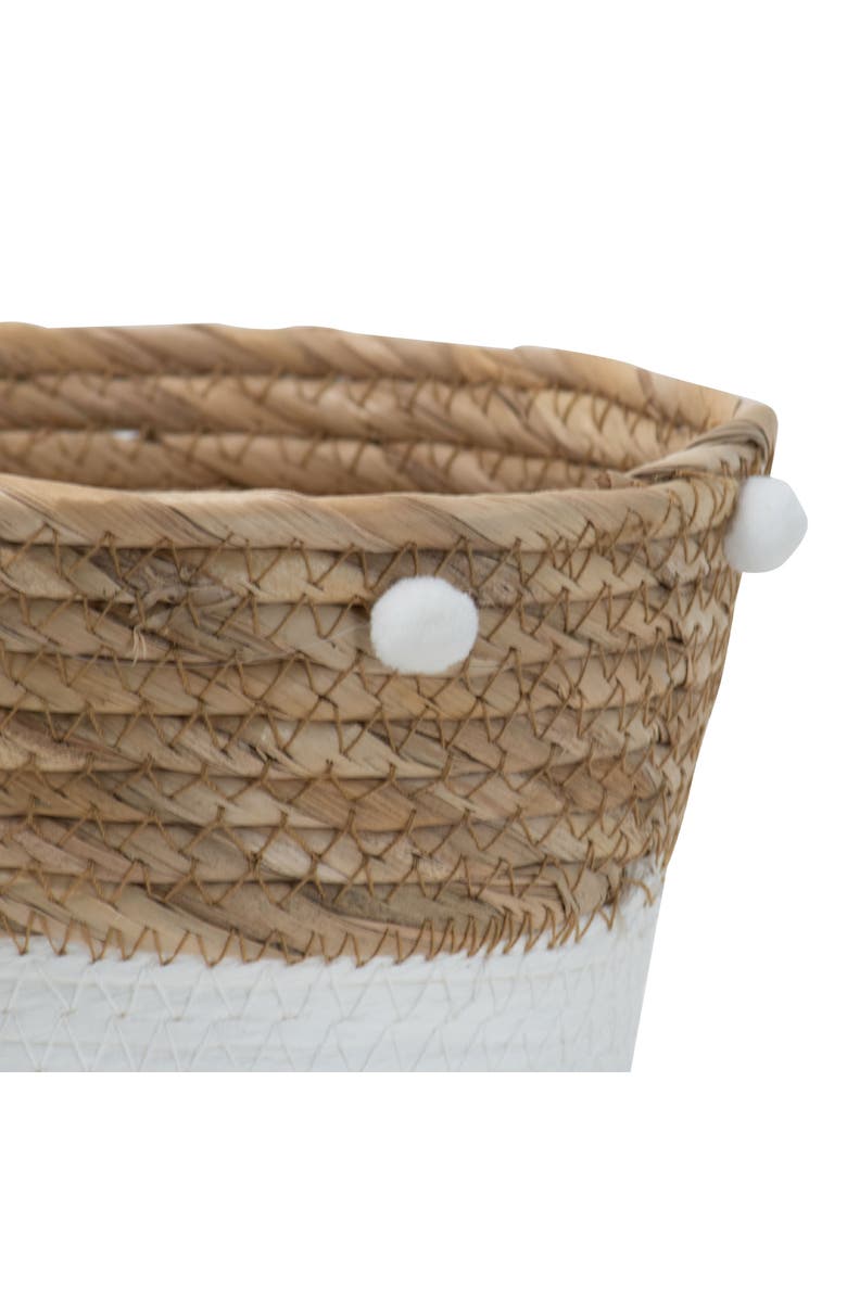 Foreside Home and Garden Set of 2 Natural Cattail Decorative Storage Baskets with Pom Poms, Alternate, color, White