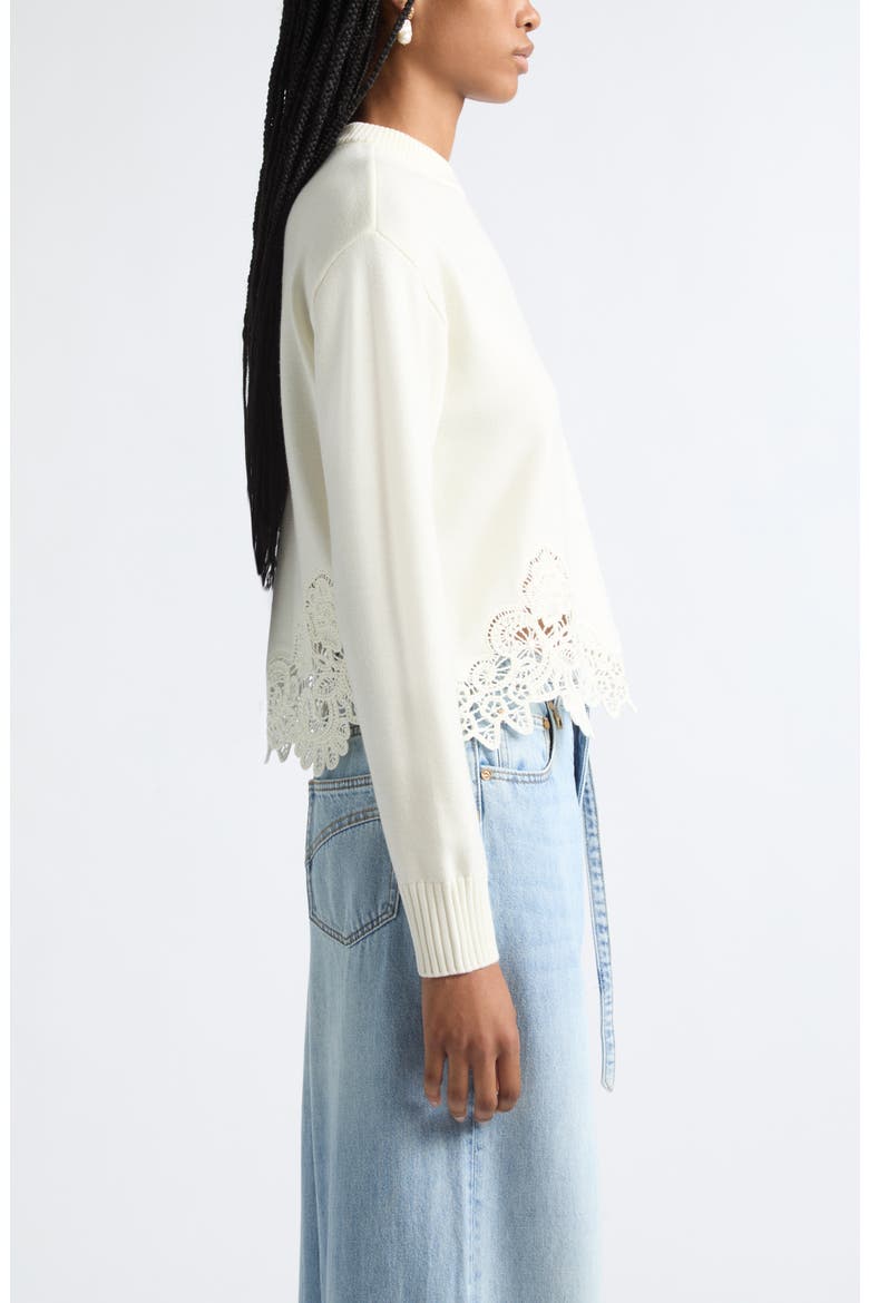 Valiant Lacy Trim Merino Wool Sweater, Alternate, color, CREAM