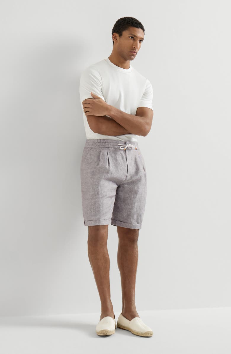 Brunello Cucinelli Double pleated drawstring Bermuda shorts, Alternate, color, Light Brown