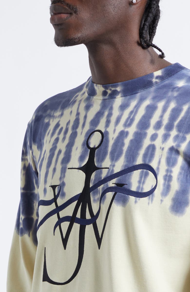 JW Anderson Tie Die Ribbon Anchor Logo T-Shirt, Alternate, color, Ecru/ Navy