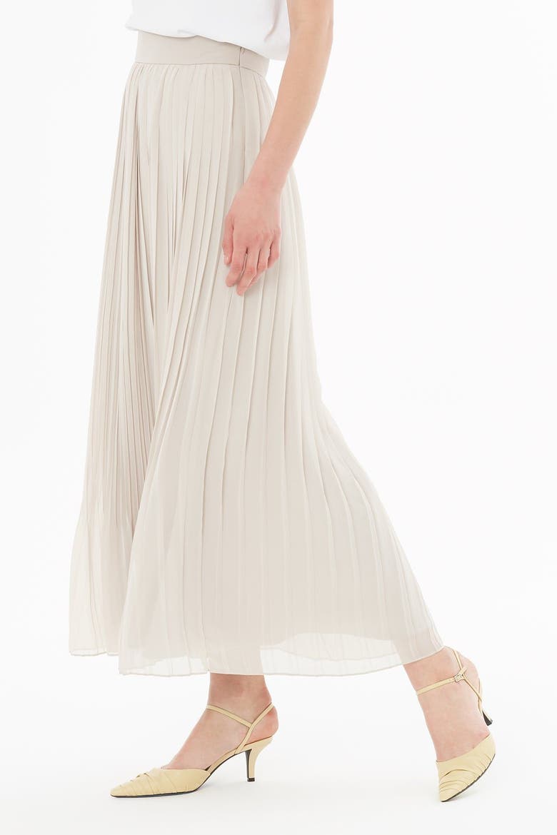 High-Waist Flowing Chiffon Pleated Midi Skirt, Alternate, color, Grey