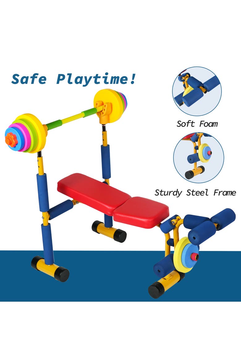 Kids Weight Bench Press Adjustable Toy Exercise Equipment, Alternate, color, Multicolored