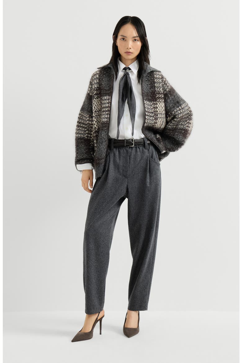 Wool flannel baggy trousers with monili, Alternate, color, Anthracite