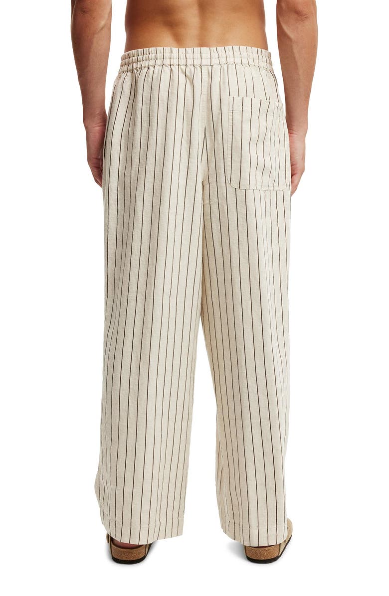 Cotton On Men's Super Baggy Linen Pant, Alternate, color, Oatmeal  Brown Stripe