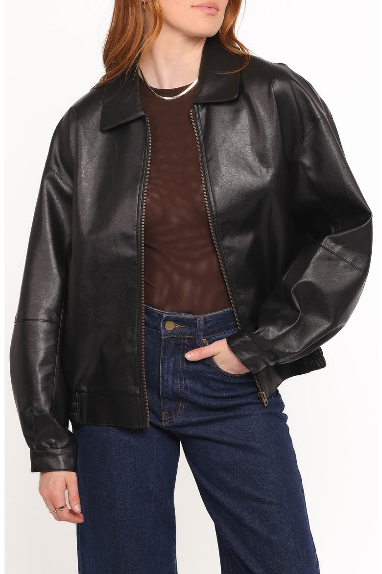 Zoe Faux Leather Bomber Jacket, Main, color, BLACK