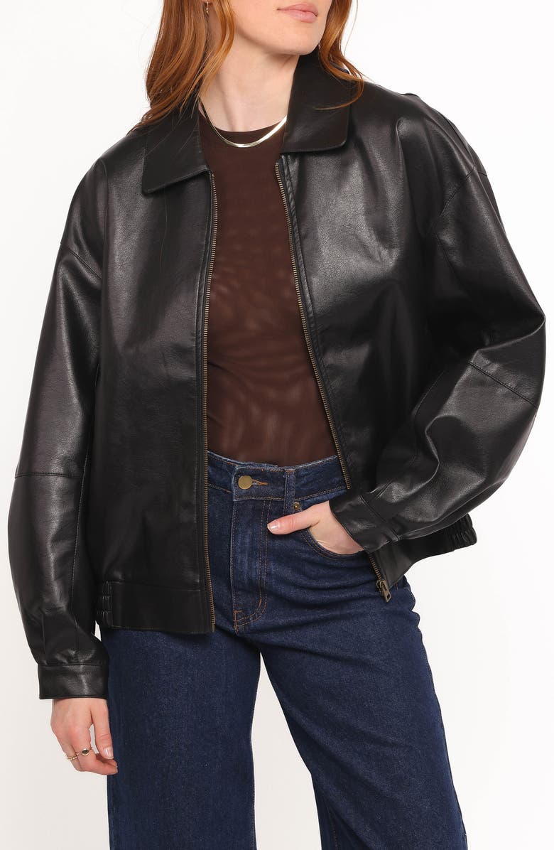 Petal & Pup Zoe Faux Leather Bomber Jacket, Main, color, Black