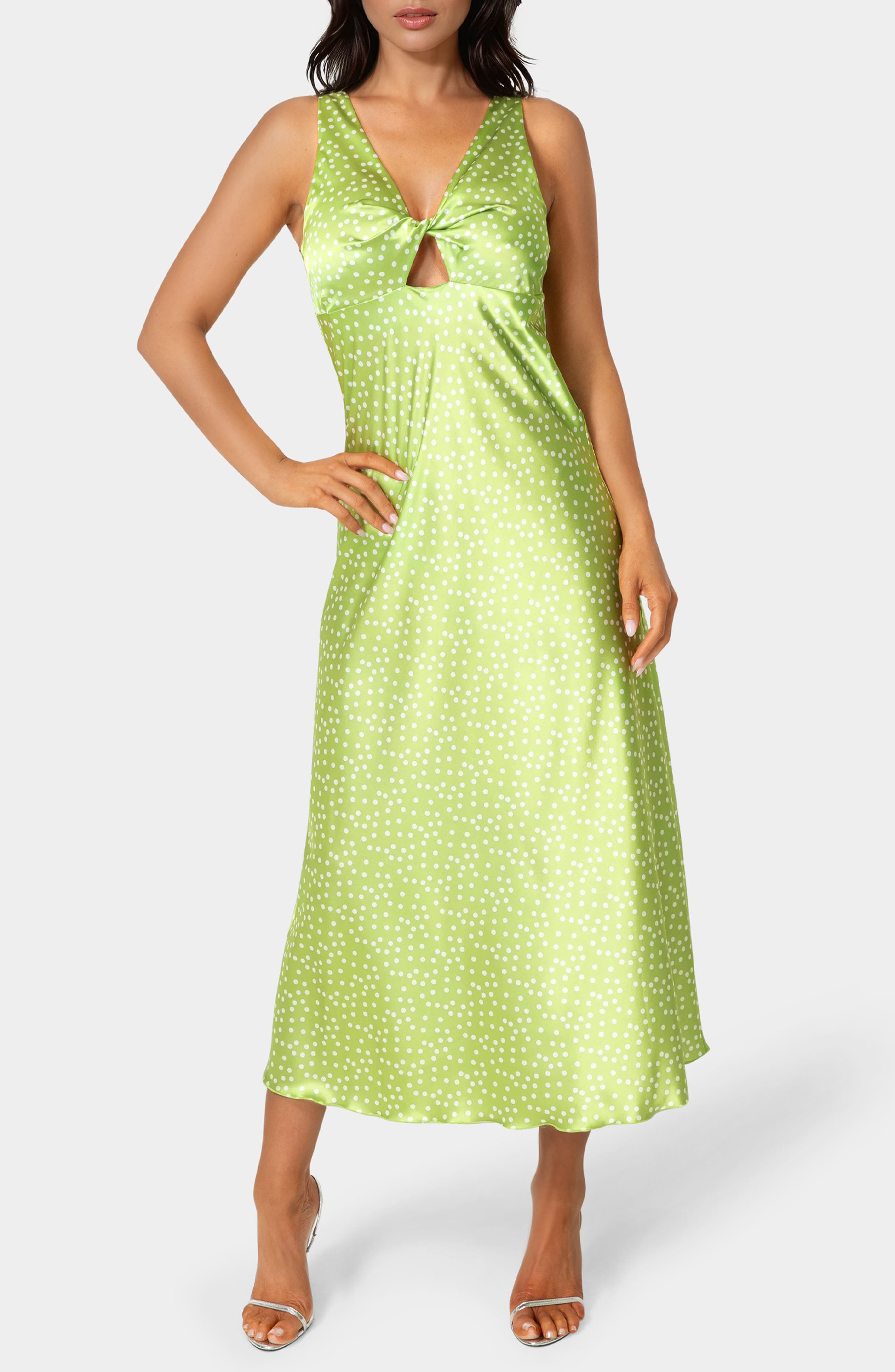 bebe Swiss Dot Twist Keyhole Slipdress