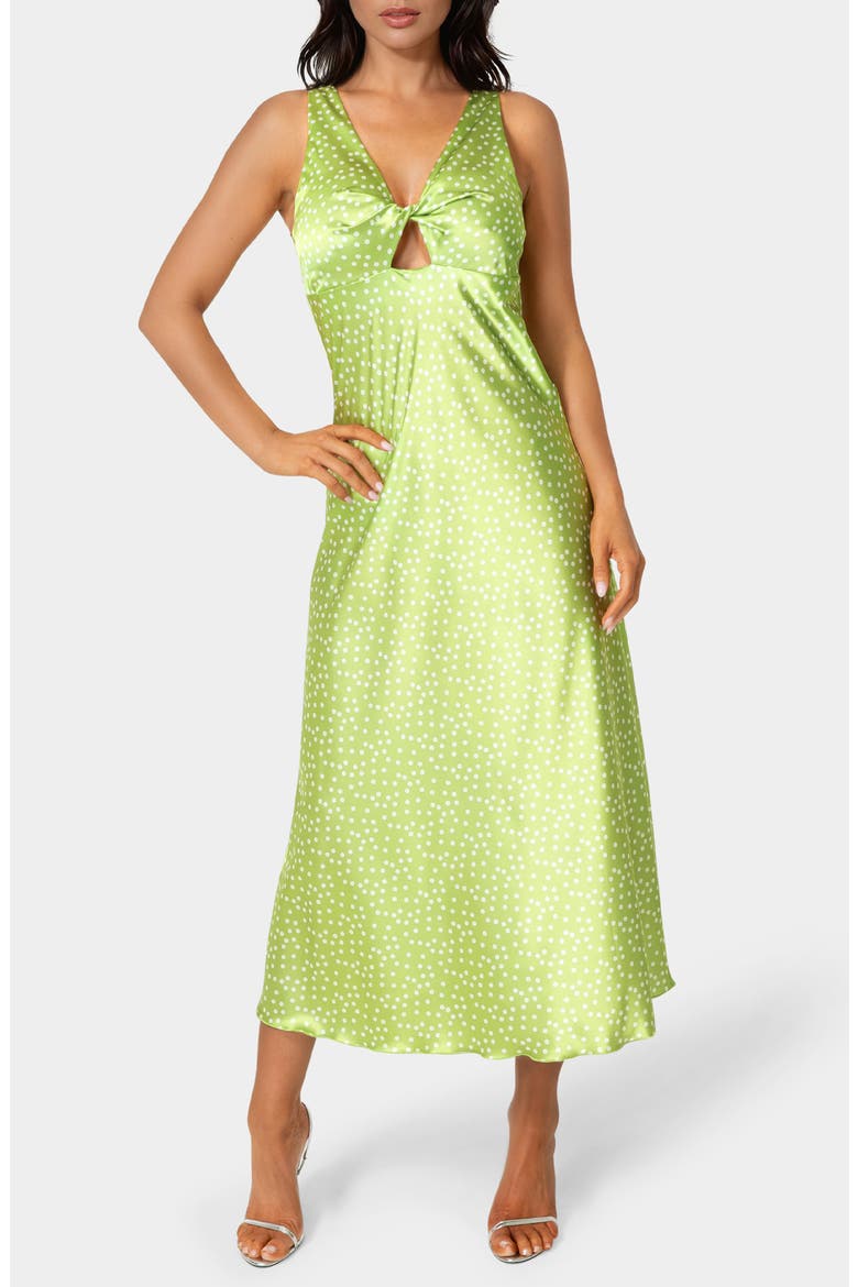 Swiss Dot Twist Keyhole Slipdress, Main, color, GREEN/ WHITE