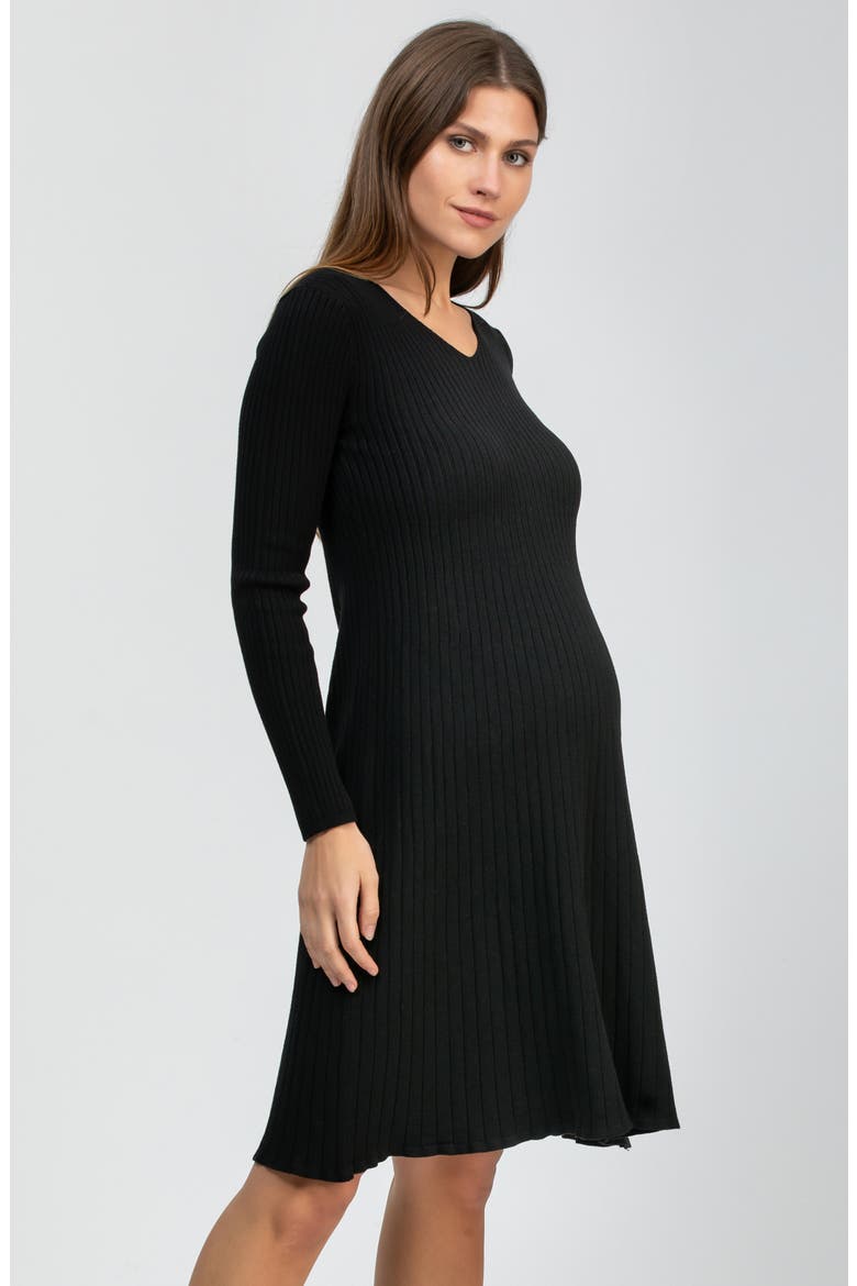 Bianca Rib Long Sleeve Maternity Dress, Alternate, color, BLACK