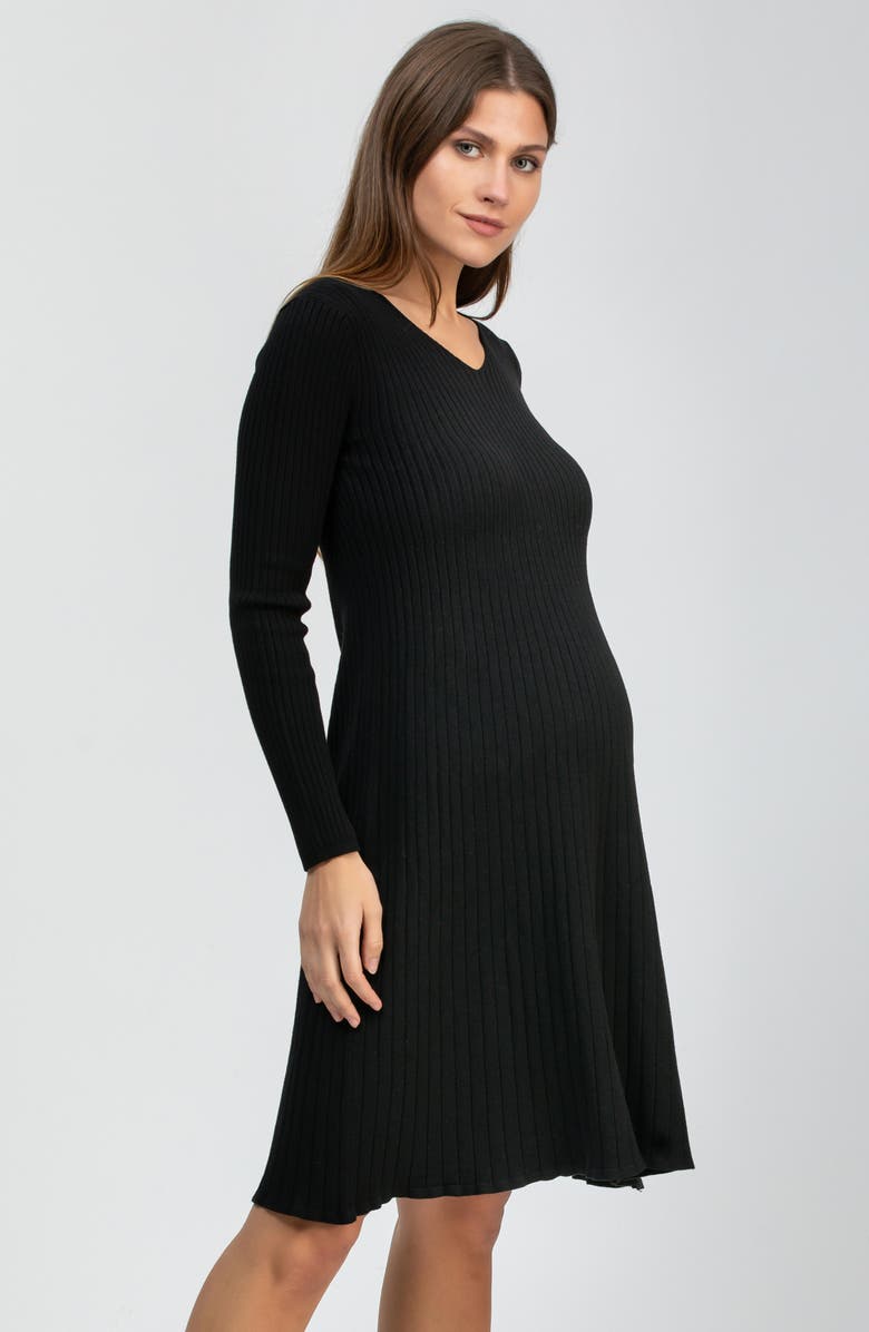 PIETRO BRUNELLI MATERNITY Bianca Rib Long Sleeve Maternity Dress, Alternate, color, Black