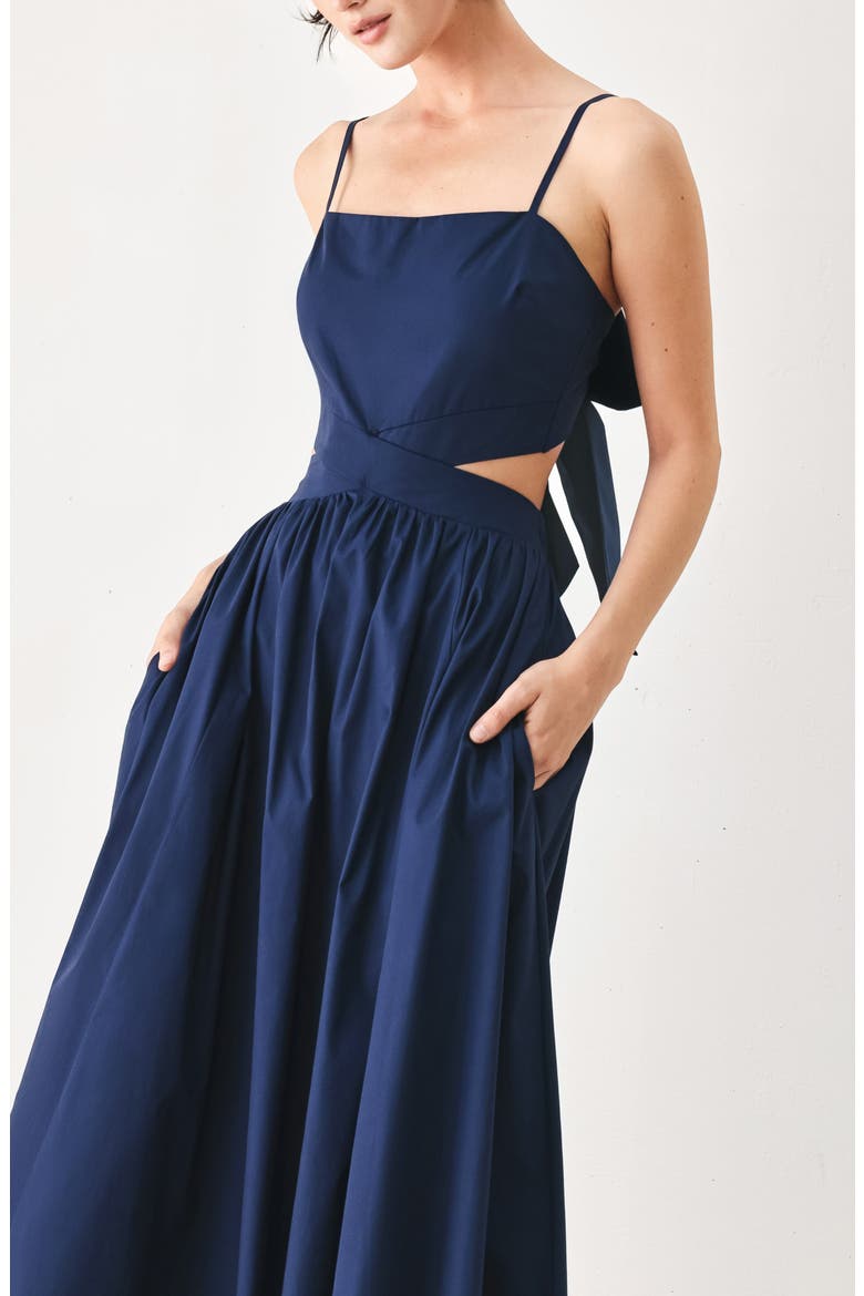 Bow Back Cotton Midi Dress, Alternate, color, NAVY