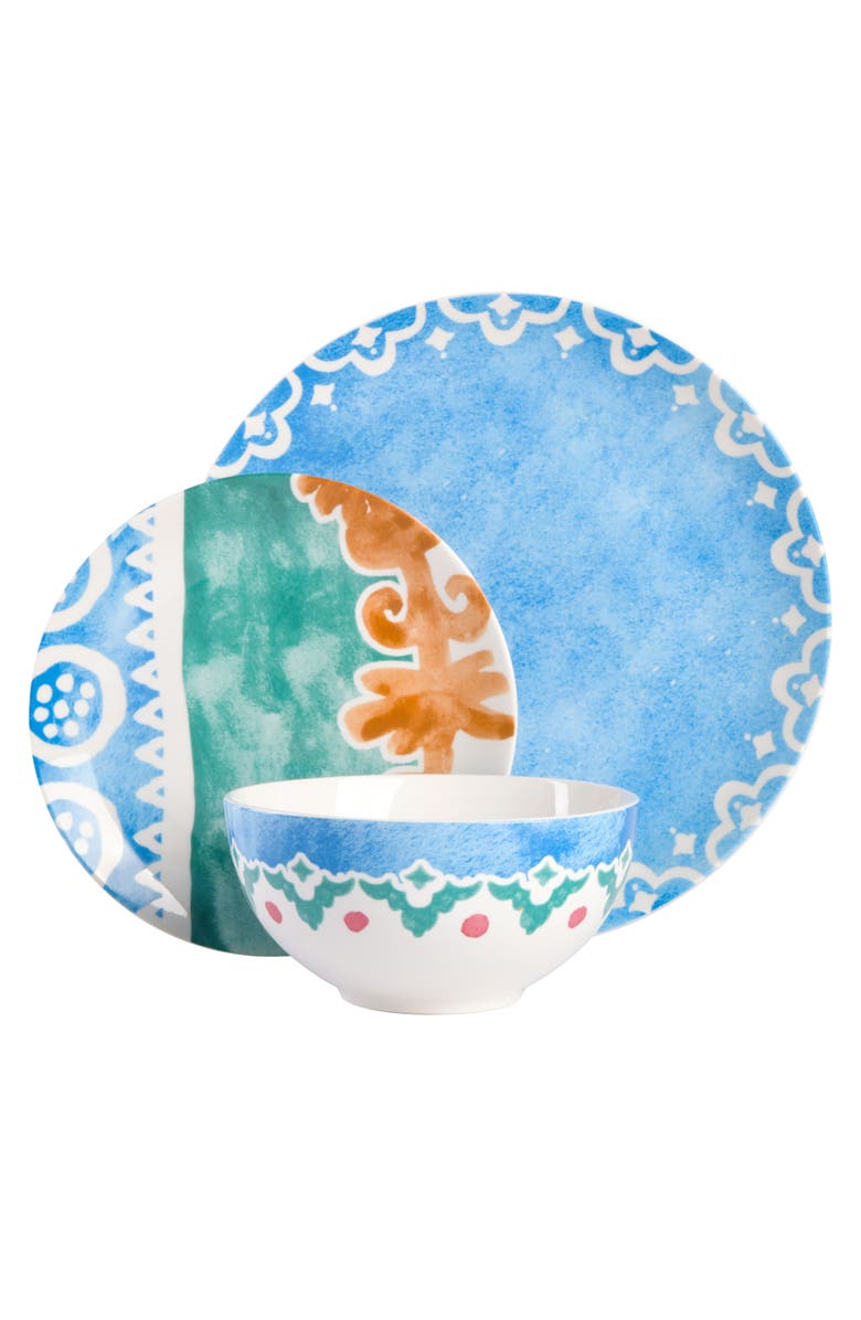 Spice By Tia Mowry Savory Saffron 18 piece Round Fine Ceramic Dinnerware Set, Alternate, color, Golden Blue