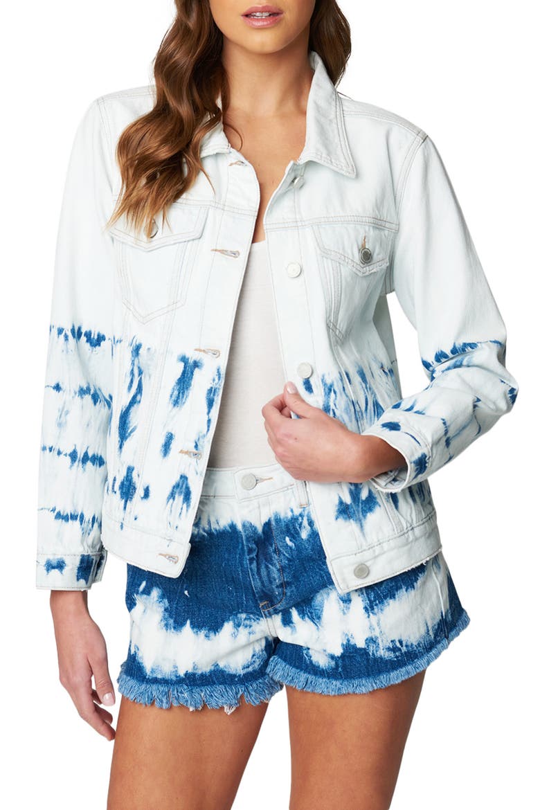 Bleach Tie Dye Denim Trucker Jacket, Main, color, MANIC MONDAY