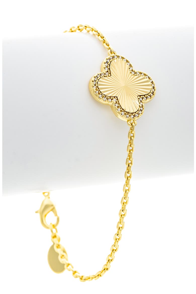 18K Gold Clad Pavé CZ Clover Charm Bracelet, Alternate, color, SATIN / CZ