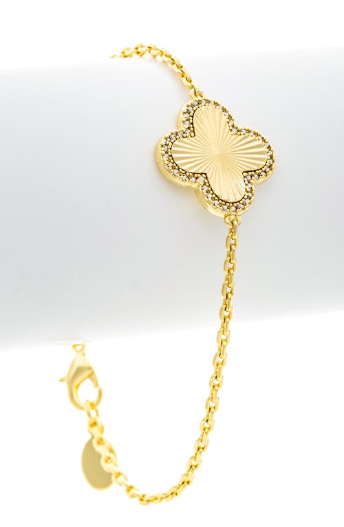 Rivka Friedman 18k Gold Clad Pavé Cz Clover Charm Bracelet In Gold