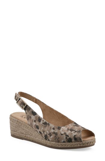 White Mountain Footwear Maize Slingback Wedge Sandal In Metallic Leopard Fabric