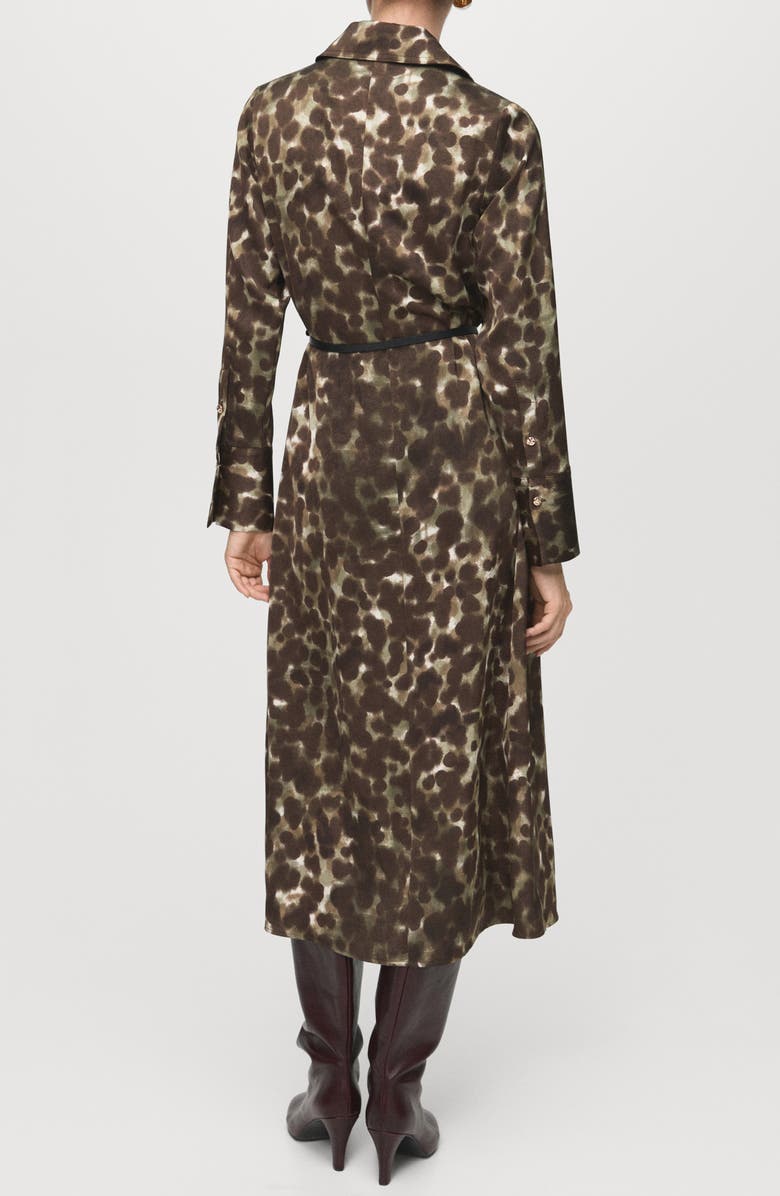 MANGO Print Belted Long Sleeve Maxi Shirtdress, Alternate, color, Khaki