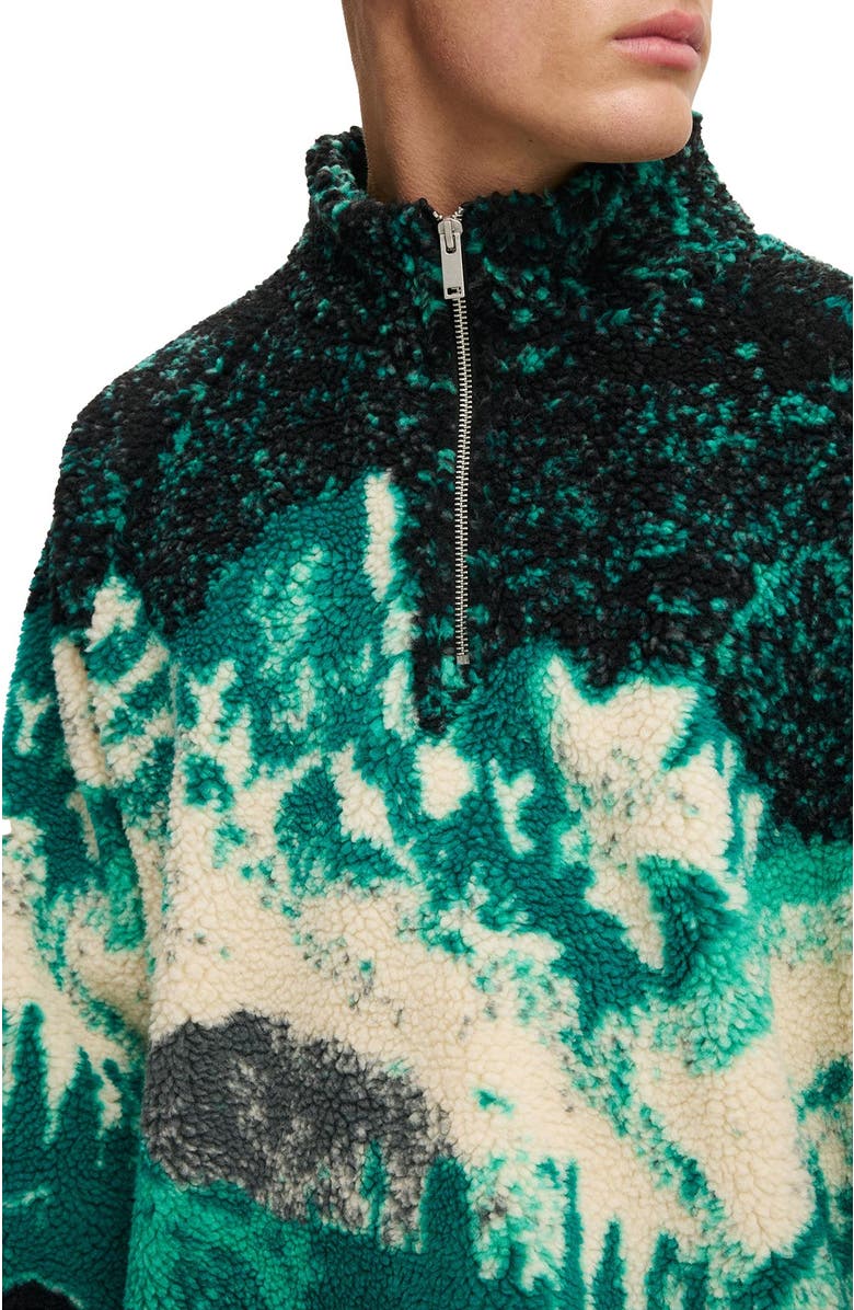 Cotton On Men's Quarter Zip Teddy Fleece, Alternate, color, Green Multi Mountains