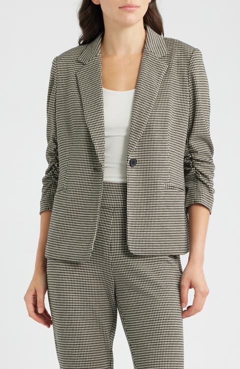 Scrunch Sleeve Houndstooth Blazer