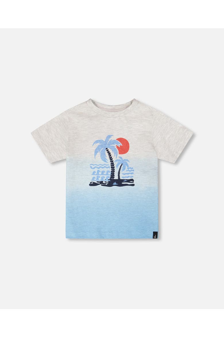 Organic Cotton Short Sleeve Beach Graphic Gradient T-Shirt, Main, color, Grey Mix To Blue Gradient