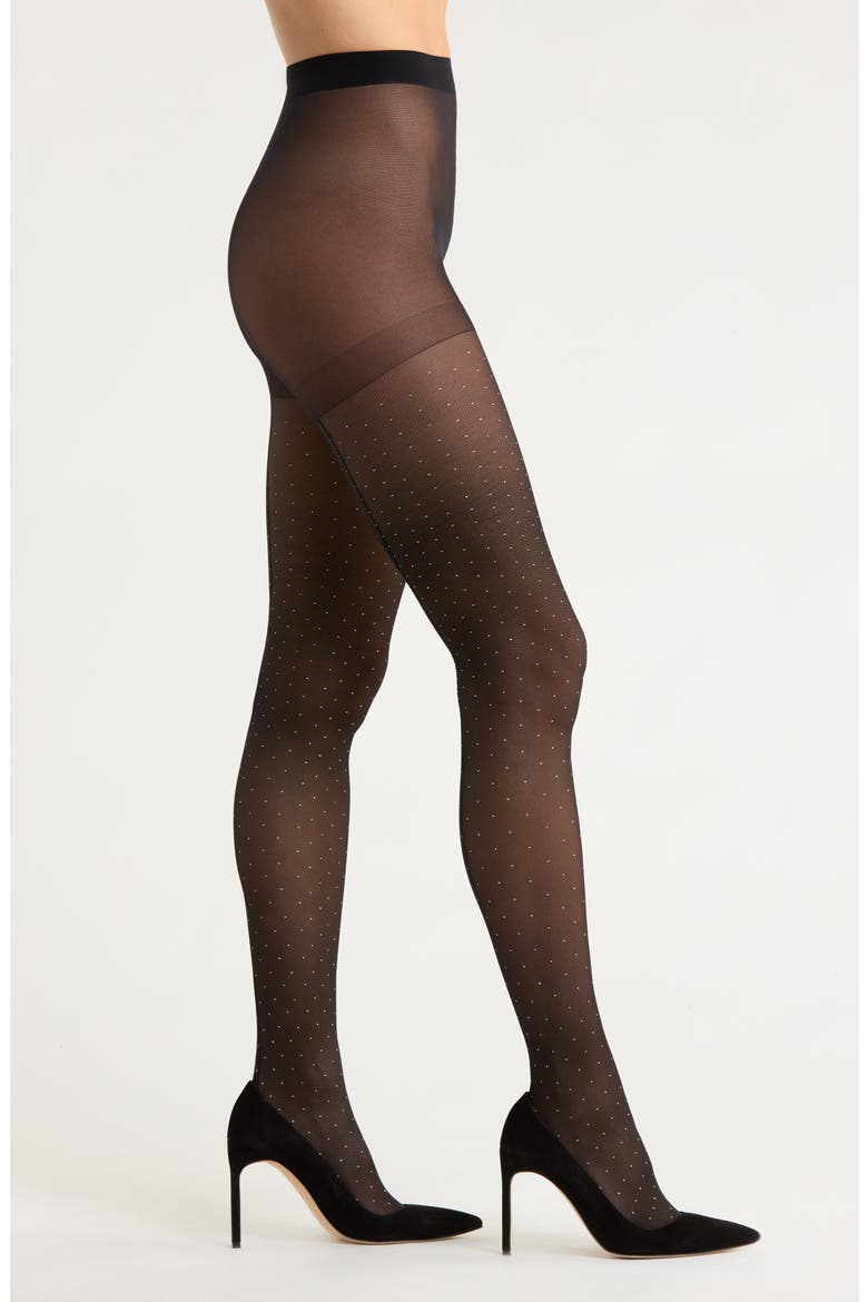 Sheer Sparkle Back Seam Tights, Main, color, BLACK