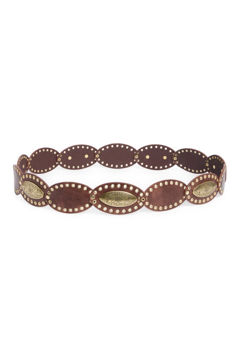 Leather Oval Disc Concho Belt, Main, color, CHOCOLATE