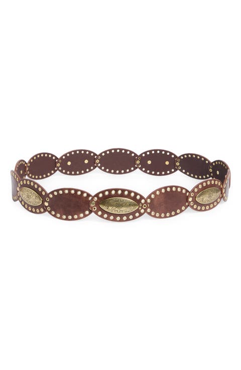 Leather Oval Disc Concho Belt