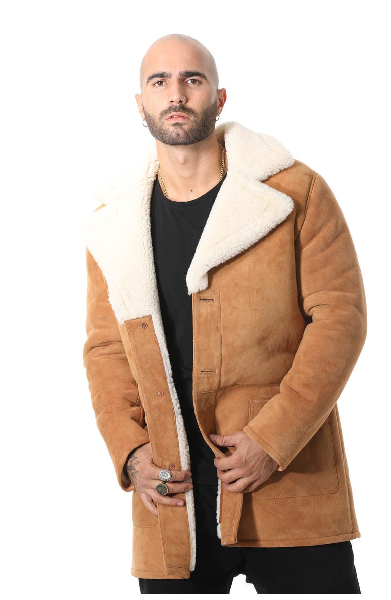 Furniq UK William Suede Shearling Coat, Alternate, color, Whiskey