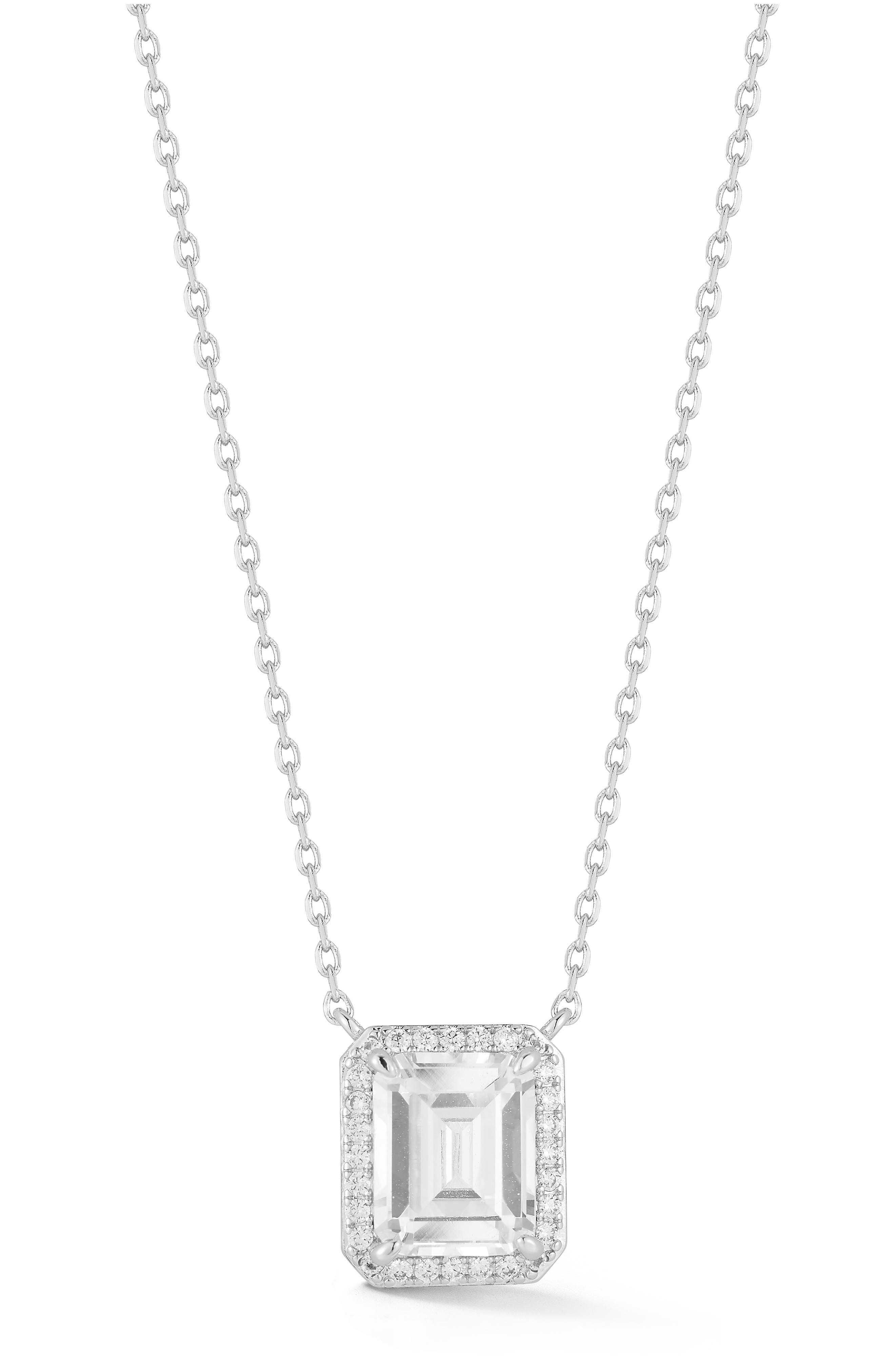 Emerald Cut Cubic Zirconia Halo Pendant Necklace
