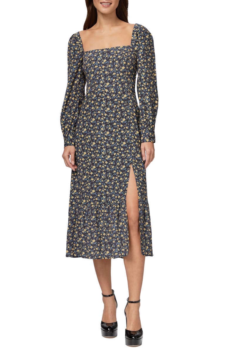 PAIGE Bacari Square Neck Long Sleeve Midi Dress, Main, color,