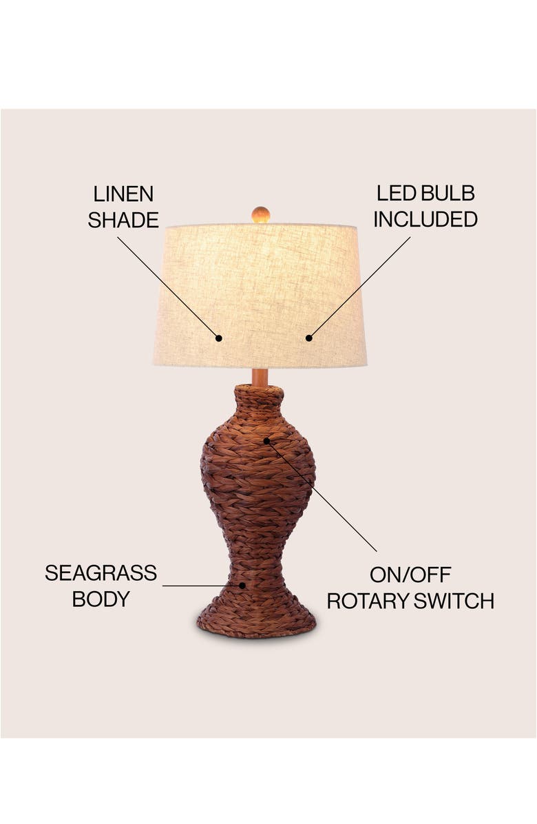JONATHAN Y Elicia 31" 1-Light Coastal Cottage Water Hyacinth Weave LED Table Lamp, Alternate, color, Dark Brown
