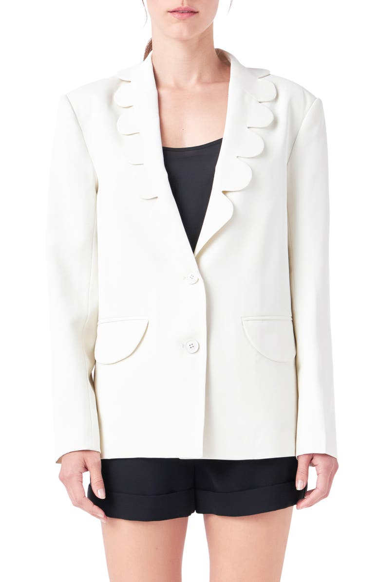 English Factory Scallop Collar Blazer, Main, color, Cream