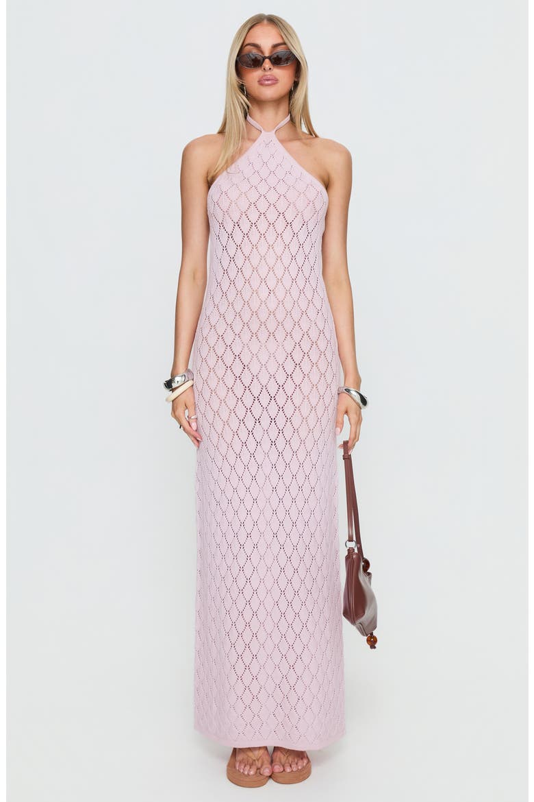 Jorda Halter Crochet Maxi Dress, Alternate, color, PINK