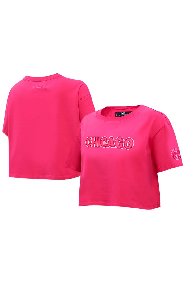 PRO STANDARD Women's Pro Standard Pink Chicago Cubs Triple Pink Boxy Cropped T-Shirt, Alternate, color, Pink