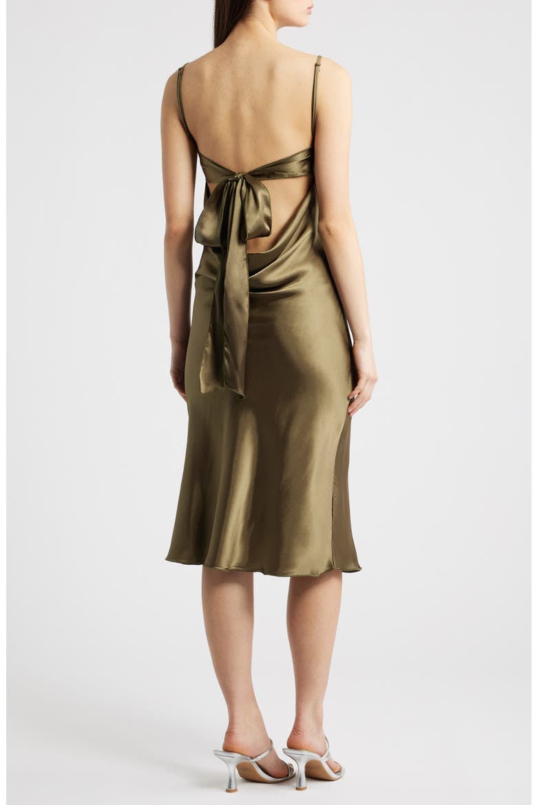 Bow Back Satin Cocktail Slipdress, Alternate, color, OLIVE