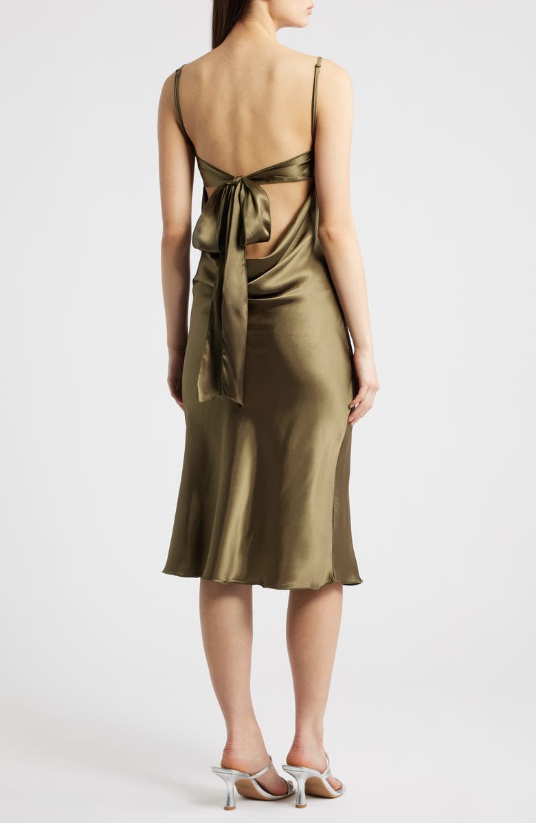 Jump Apparel Bow Back Satin Cocktail Slipdress, Alternate, color, Olive