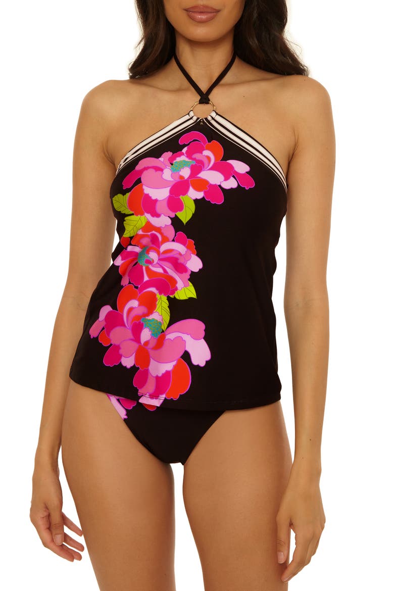 Bougainvillea Reversible Halter Tankini, Main, color, BLACK MULTI