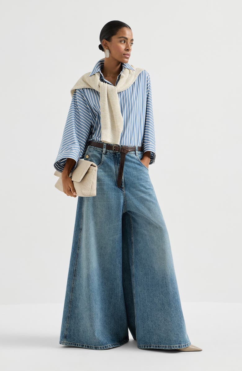 Brunello Cucinelli Striped poplin shirt, Alternate, color, Azure