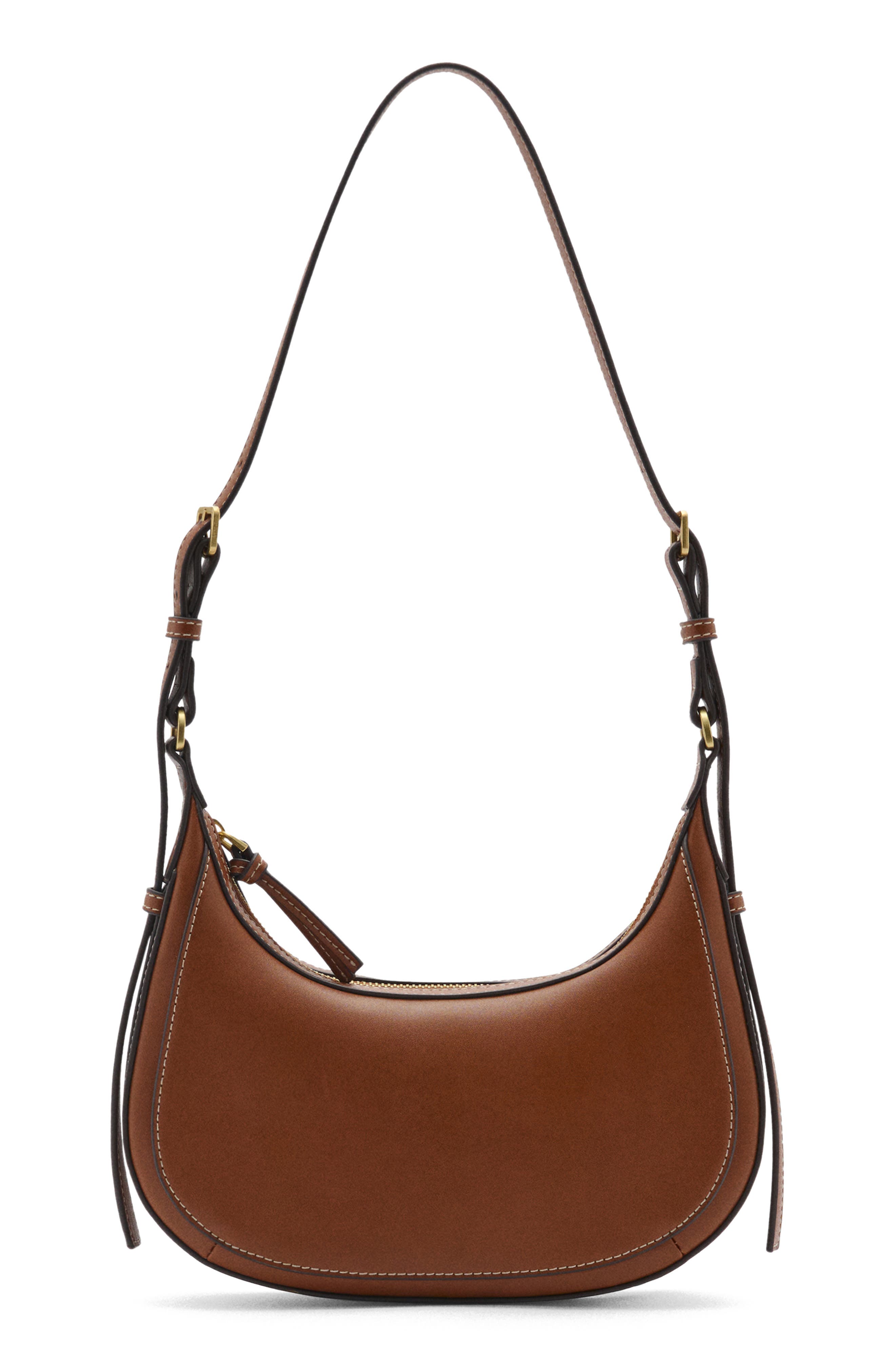 MANGO Oval Faux Leather Shoulder Bag, Main, color, Leather