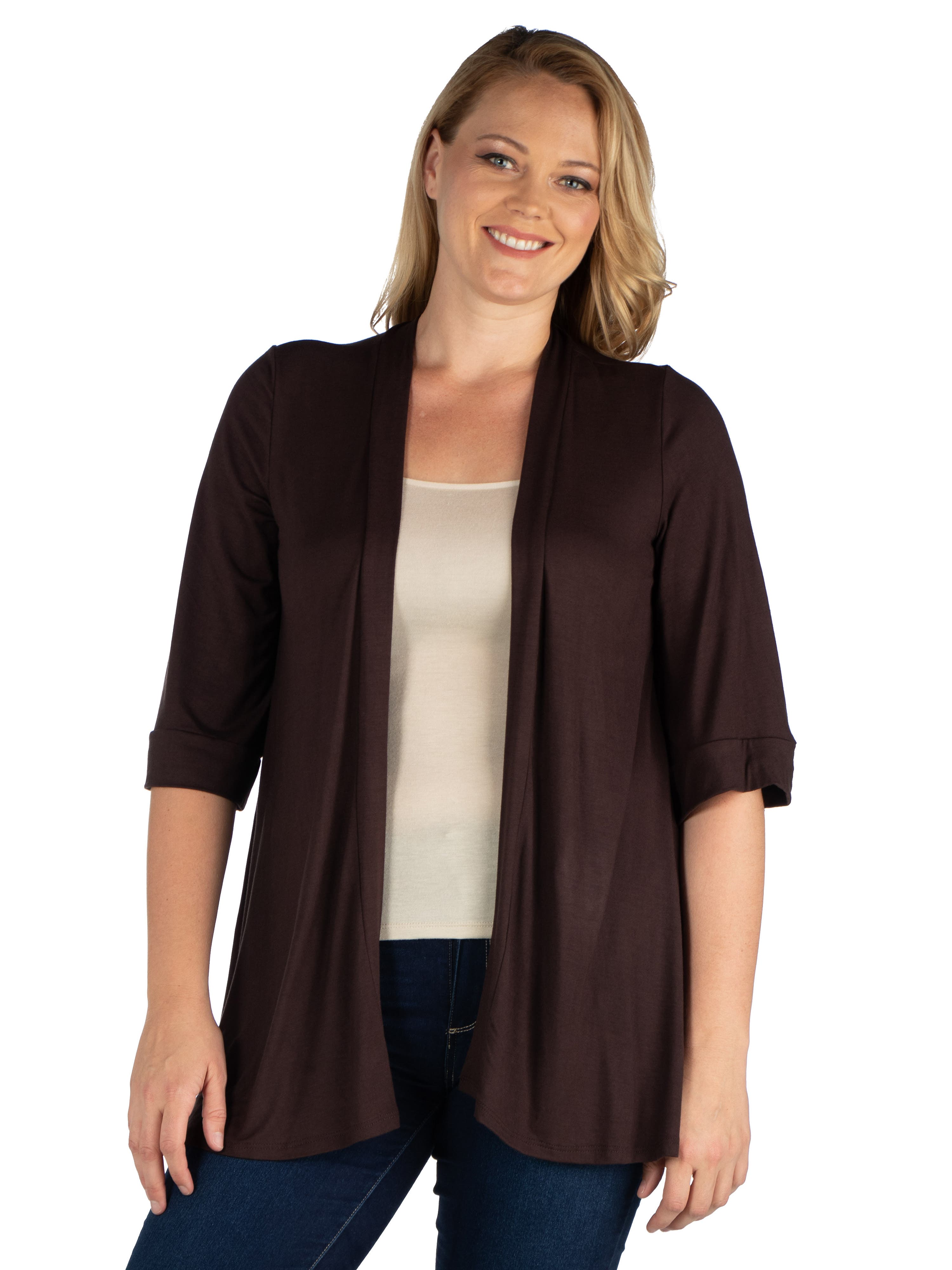 Elbow Length Sleeve Open Front Cardigan - image 5