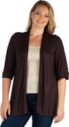 24seven Comfort Apparel Plus Size Elbow Length Sleeve Open Front Cardigan
