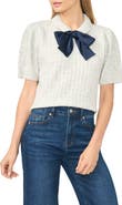 CeCe Bow Detail Cable Knit Sweater