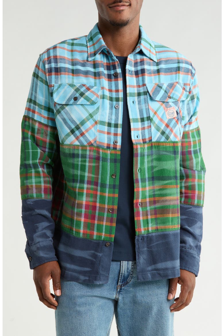 Plaid Cotton Button-Up Shirt, Main, color, BALTIC SEA
