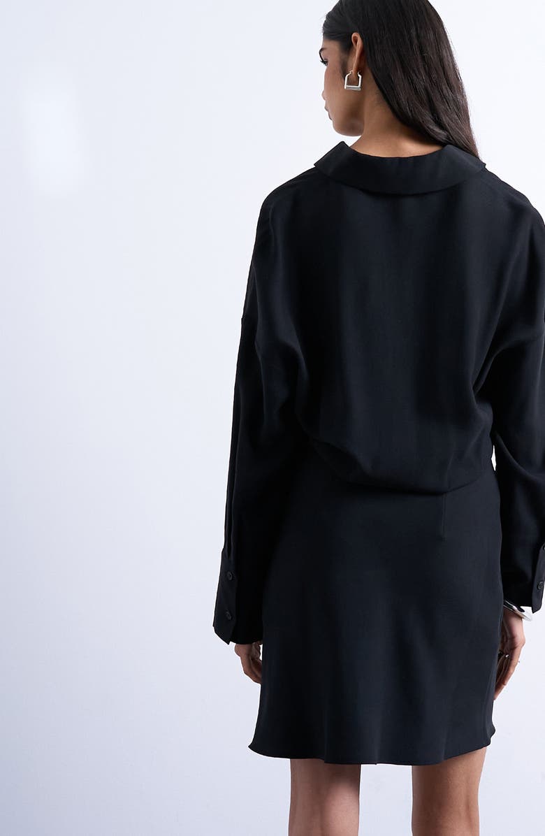 Topshop Micro Mini Long Sleeve Shirtdress, Alternate, color, Black