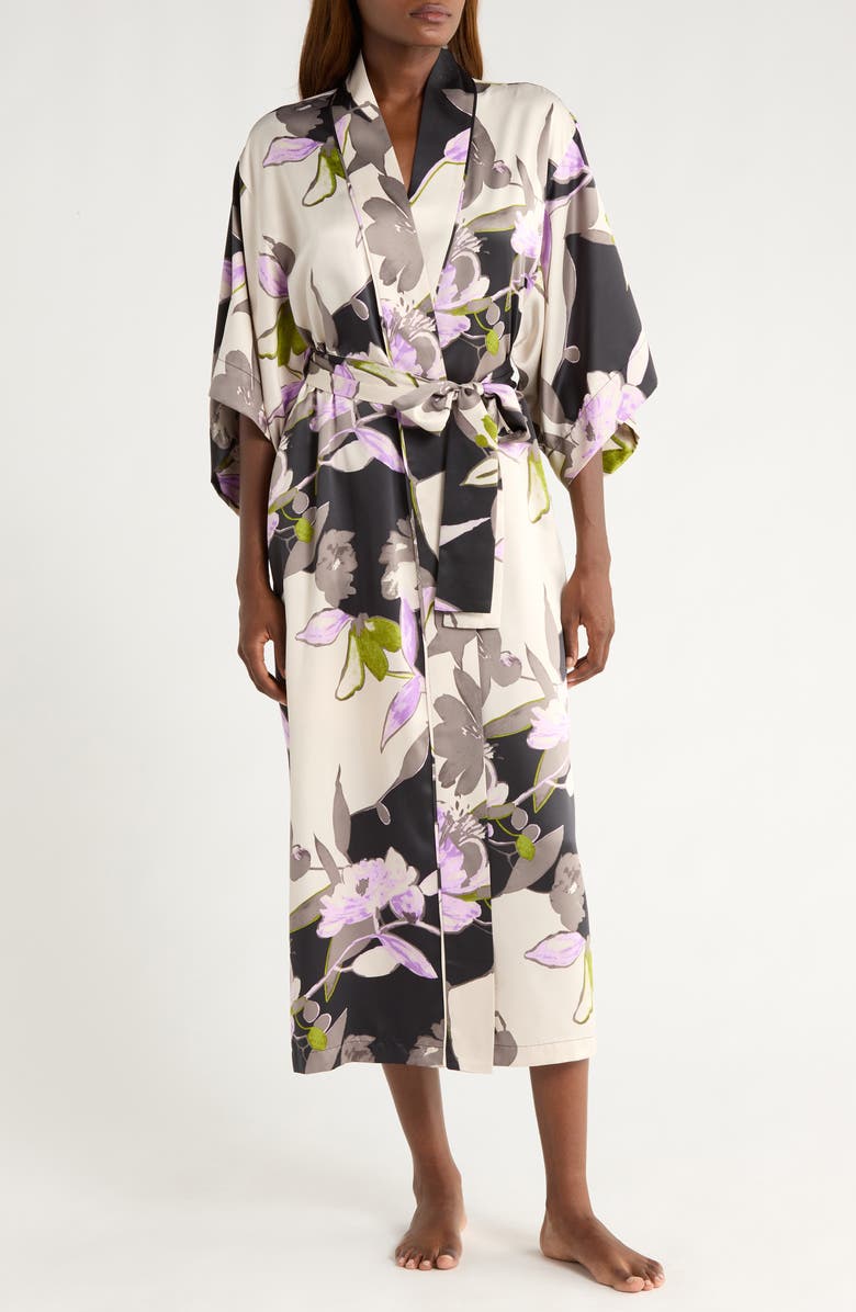Natori Hayworth Floral Robe, Main, color, Black Multi