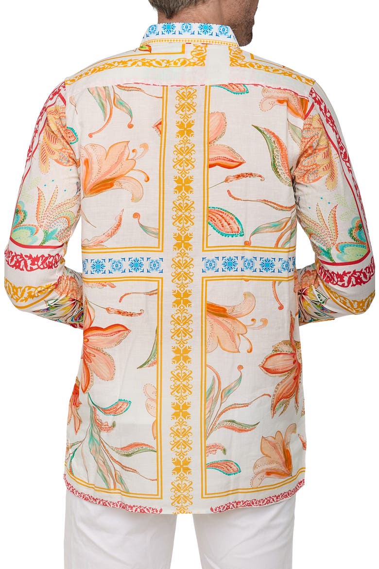 Extra Trim Fit Print Linen & Cotton Button-Up Resort Shirt, Alternate, color, WHITE