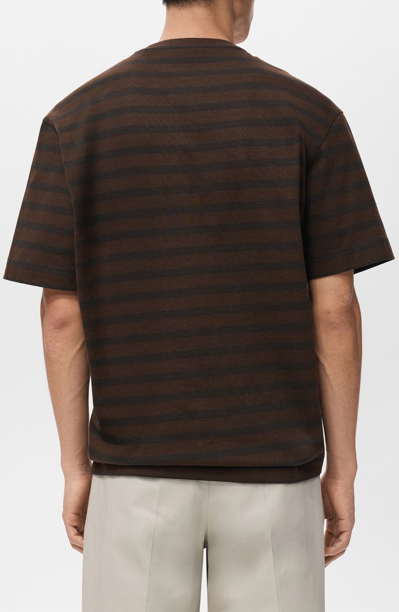 MANGO Stripe Relaxed Fit Cotton Crewneck Shirt, Alternate, color, Medium Brown