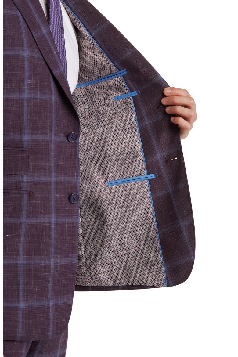 Trim Fit Check Wool Blend Suit, Alternate, color, PURPLE